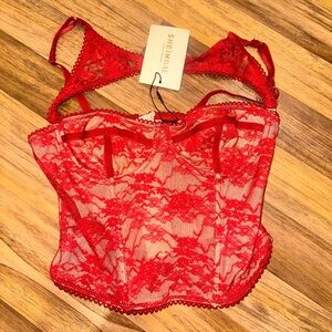 SHEIN Red Lace Bra with Adjustable Straps